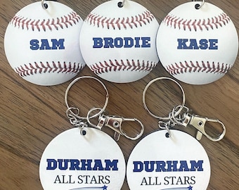 Custom Baseball Name Keychain Sports Bag Tag Personalized Bulk Baseball Team Gifts for Boys Tball Award Name and Number Key Chain Bag Charm
