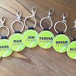 Tennis Team Gifts Bag Tag Personalized Captain Keychains, Custom End of Season Coach Appreciation, Bulk League Tournament Championship Award