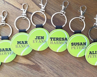 Tennis Team Gifts Bag Tag Personalized Captain Keychains, Custom End of Season Coach Appreciation, Bulk League Tournament Championship Award