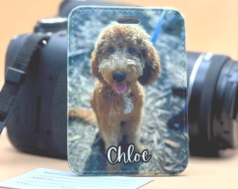 Personalized Pet Luggage Tag Dog Photo Gift Custom Pet Portrait for Travel Backpack Accessory, Cat Picture Gift Personalized Flight Bag Tag