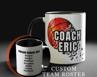Mug for Basketball Coach Personalized Coffee Cup with Team Roster Keepsake Thank You Appreciation Present Custom Mentor Memento Player