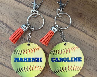 Custom Softball Gift Personalized Team Bag Tag Keychain Attachment Snap Ring Circle Design Coach Gift Ideas Senior Player Keepsake Mvp