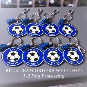 Personalized Soccer Bag Tag Keychain Custom Name Gift Soccer Player Senior Soccer Bulk Team Color Keychains Matching End of Season Favor