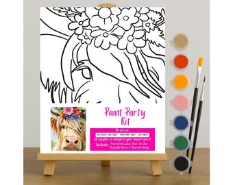 Highland Cow Painting Kit: DIY Canvas Art for Adults & Kids