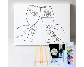 Pre- Drawn Canvas  | Couples Sip & Paint | Toast Couples