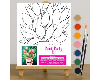 Pre Drawn Canvas Paint Kit: Love Flowers, Couples Date Night