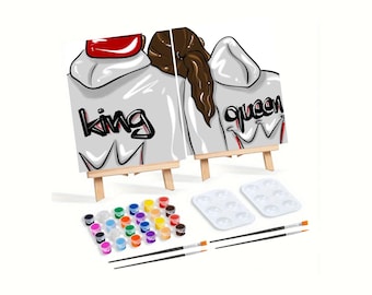 King & Queen Pre-Drawn Canvas: Couples Sip and Paint Date Night