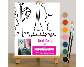 Eiffel Tower Paint Party Kit: DIY Canvas Painting for Adults & Kids