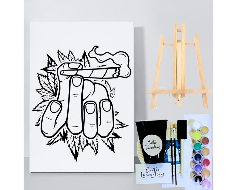 4/20 Puff and Paint Pre Drawn Canvas | Stoner Paint Party Kit image 8