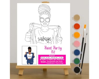 Black Art, Canvas Paint Kit, Pre Drawn Outline Canvas, DIY Canvas, Paint Party Kit, Savage