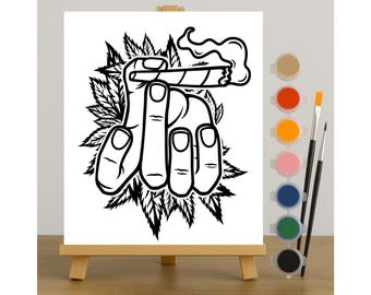 Stoner Paint Party Canvas | 4/20 Puff and Paint Pre Drawn Canvas | Puff Pass- His