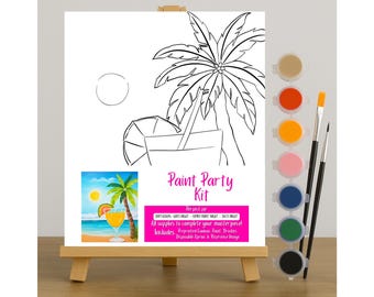 Pre Drawn Beach Paint Party Canvas Kit: Summer Day DIY
