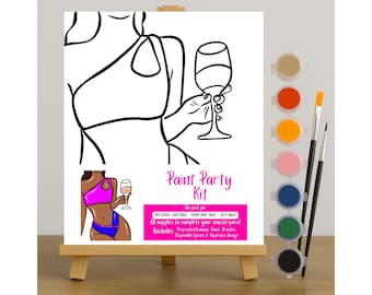 Pre- Drawn Canvas, Sip and Paint, Art Party, Beach Bae