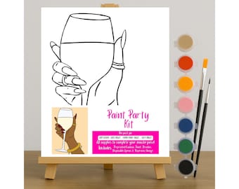 Paint on Canvas | Paint Party Canvas | Wine Glass Paint Kit | Girls Night Out | Sip And Paint | Coloring Page | Outline Canvas | Cheers