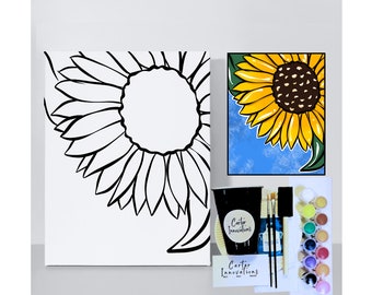Sunflower Paint Canvas, Pre- Drawn Canvas, Sip and Paint, Art Party, Sunflower Summer