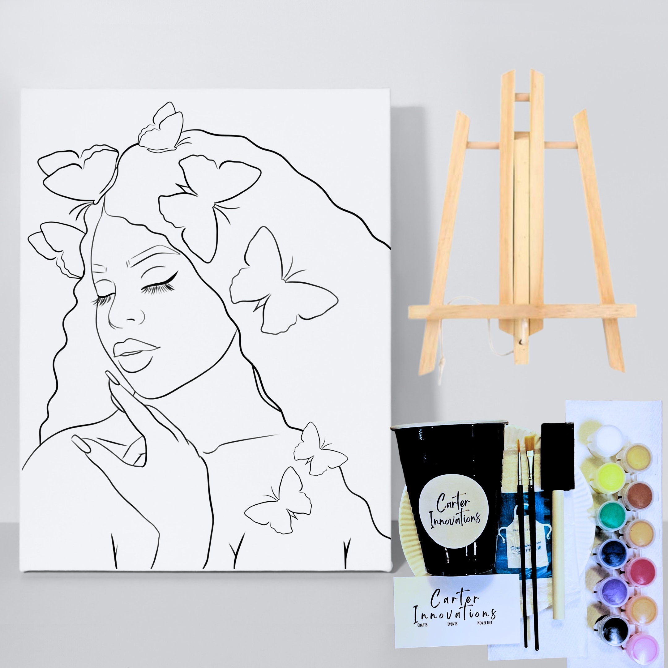 Pre- Drawn Canvas , Sip and Paint | Butterfly Sis - Etsy