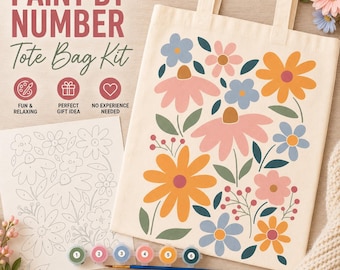 DIY Paint By Number Tote Bag Kit | Customizable Canvas Tote Bag Craft | Creative Gift for Teens & Adults | Paint Party Activity-Meadow Bloom