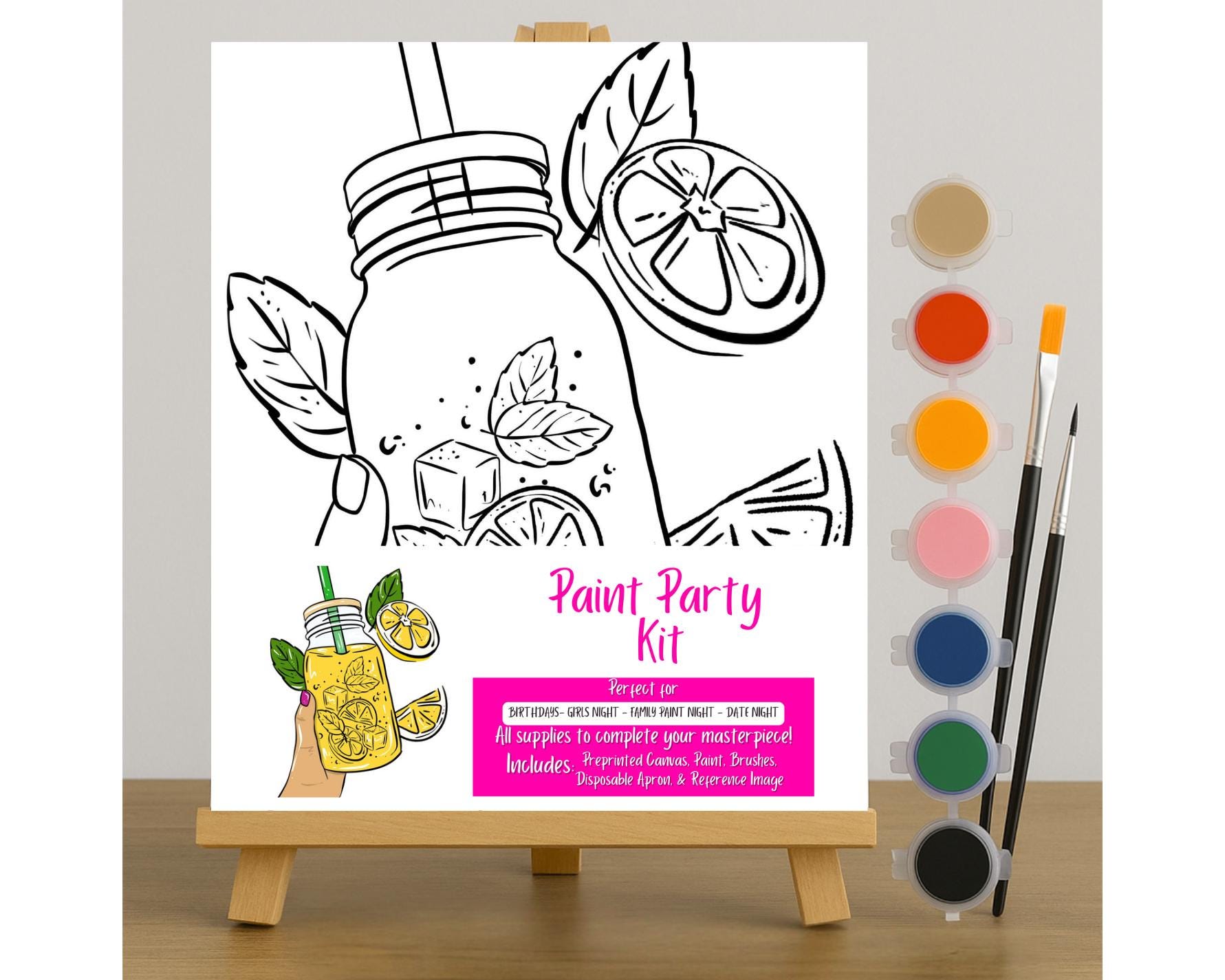 Lemonade Paint Party Kit for Adults & Teens | Summer Paint Night Activity | Pre-Drawn Canvas with Paint and Brushes | Lemon Squeeze