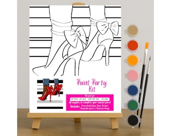 Red Bow Heels Paint Kit | High Heel Art Canvas | DIY Paint Party Kit | Stylish Fashion Paint Night | Canvas & Supplies Included