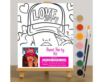 Valentines Day Date Ideas, Date Night Ideas, Pre- Drawn Canvas, Couples Sip and Paint, Pretty Girl Love 24/7