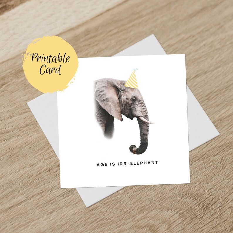 Elephant Birthday Card Punny Card Elephant Birthday Theme Happy