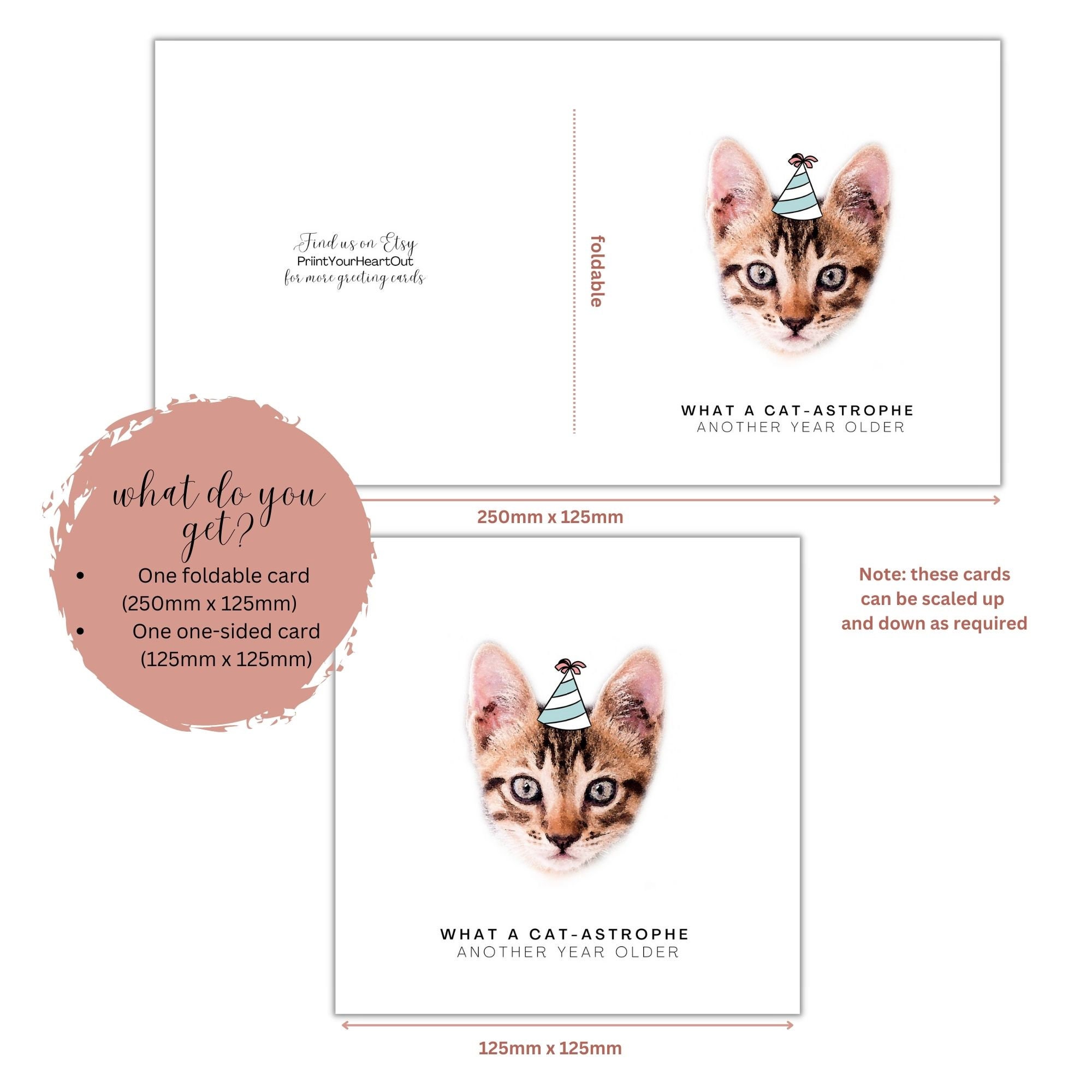 Digital Cat Birthday Card Cat Greeting Card Cat Lover Card Funny Cat ...