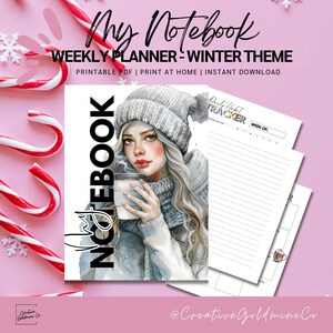 Weekplanner winterthema: gewoontetracker, notities (A4/Letter-pdf)