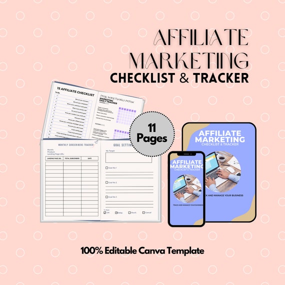 Affiliate Marketing Checklist and Tracker | Beginner Affiliate Marketing Planner Printable | Income and Content Tracking Template