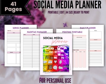 Printable Social Media Planner: Content Calendar, A4 (PDF)