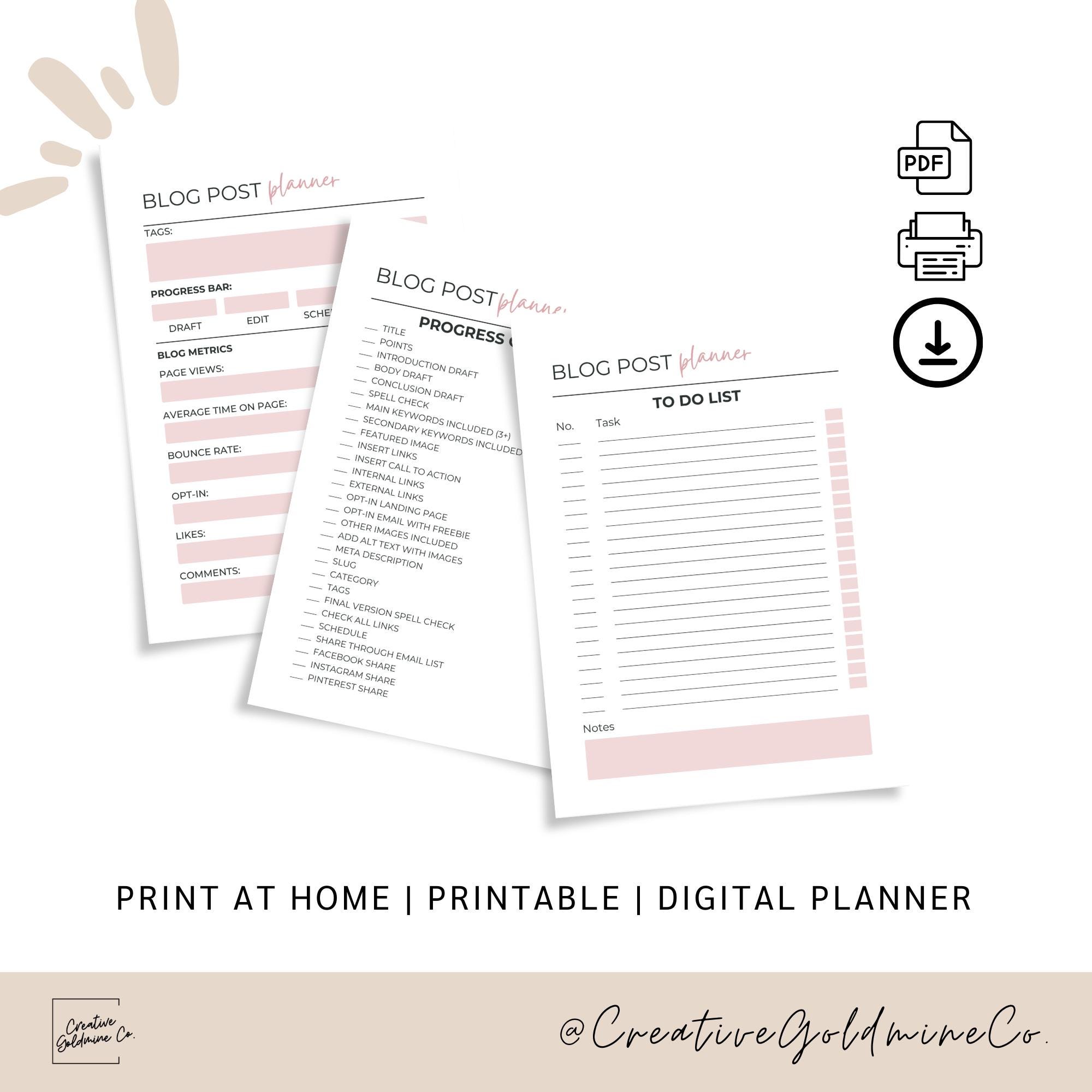 Blog Post Planner Printable, Content Creator Template, SEO Blog ...