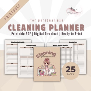 Cleaning Planner Printable for Busy Mom  | Daily Weekly Monthly Cleaning Schedule | Home Organization PDF Template