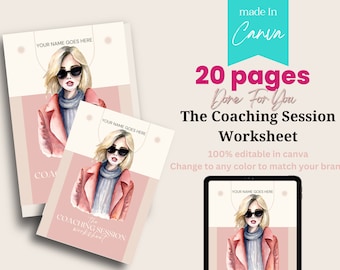 Feuilles de travail pour la séance de coaching, boîte à outils pour le coaching de vie, formulaires d'admission des clients et planificateur de séance, modèles Canva modifiables