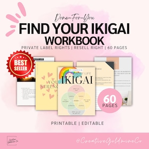 PLR / Resell Rights Find You Ikigai Workbook for commercial use, Self Development Worksheet, Life Purpose, Career & Work Planner