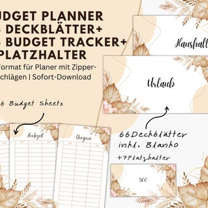 Budget A6 Planner Set | 66 Cover Pages 66 Trackers 7 Placeholders | Download PDF | Beige Boho Flowers Hibiscus | A6 Dashboard Budgeting Sheets