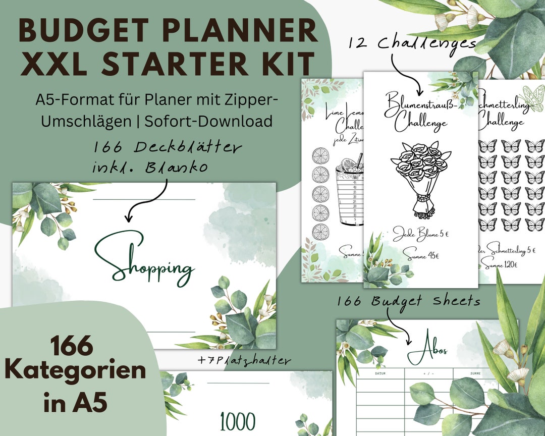 Budget Planner A5 XXL Starter Set | 166 Cover Pages, 166 Trackers, 12 ...