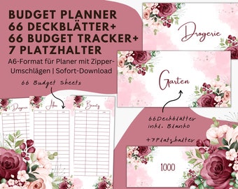 Budget Planner A6 Set | 66 Cover Pages 66 Trackers 7 Placeholders | Download PDF | Burgundy Pink Flowers Design | A6 Dashboard Budgeting Sheets