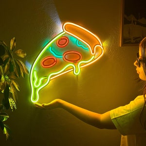 Vibrant LED Pizza Neon Sign: Illuminated Wall Art for Restaurant, Bar, Kitchen & Home Decor
