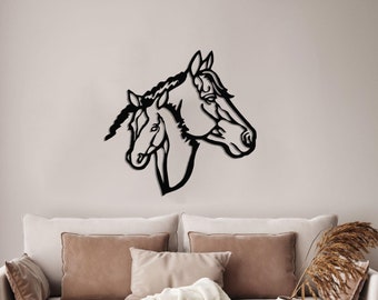 Horses Metal Wall Art, Metal Wall Decor, Horse Artwork, Large Farmhouse Wall Sculpture, Indoor Outdoor Wall Hangings, Home Office Decor