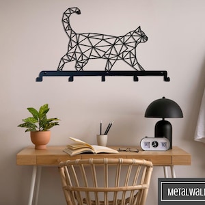 Geometric Cat Metal Wall Hanger: Indoor/Outdoor Modern Coat Rack, Customizable Entryway Organizer