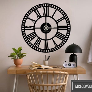 Customizable Oversized Metal Roman Numeral Wall Clock - Modern Decor Timepiece for Home & Office