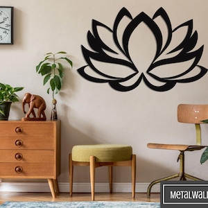 Lotus Flower Metal Wall Decor, Metal, Home Office Living Room Decoration, Metal Wall Art, Yoga Room Decor, Wall Sign, Custom Size