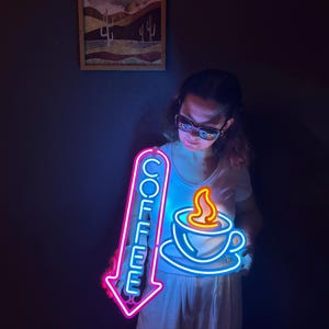 Illuminated Coffee Neon Sign: LED Metal Wall Art for Cafe, Kitchen, Bar & Home Decor