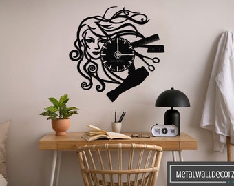Customizable Hairdresser Metal Wall Clock: Stylish Salon Decor with Large Numbers for Barber Shop