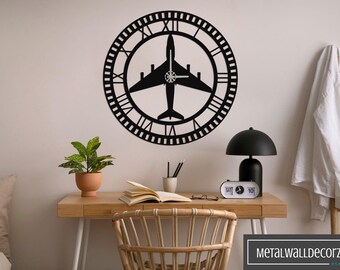 Oversized Airplane Metal Wall Clock with Numbers: Modern Aviation Timepiece Custom Size