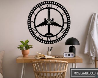 Customizable Passenger Airplane Metal Wall Clock with Numbers - Modern Aviation Timepiece
