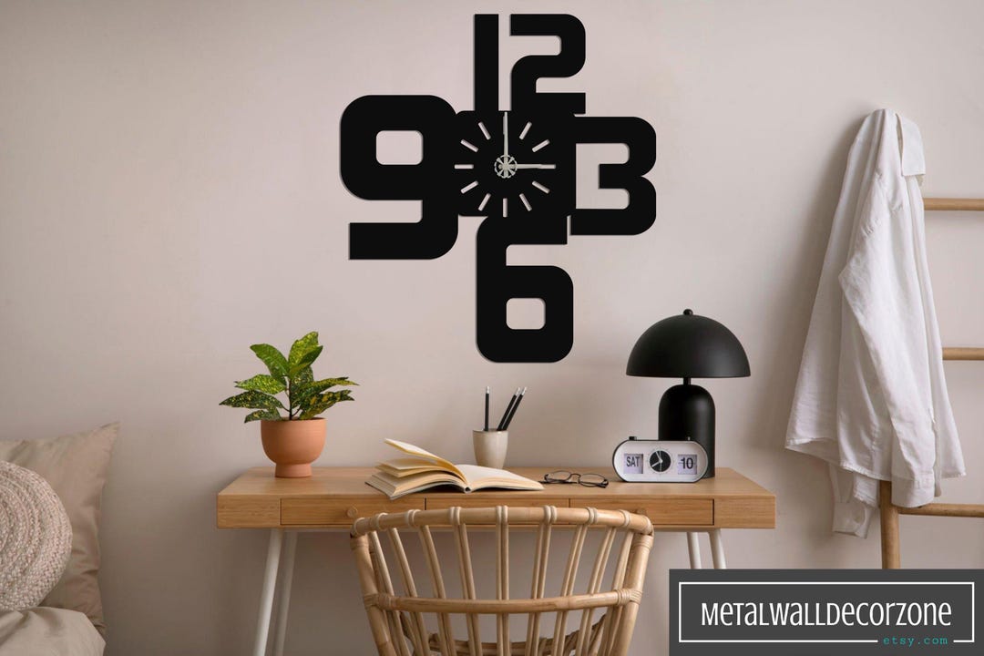Bold Clock Numbers Wall Clock, Metal Wall Clock, Wall Clock Large, Wall ...