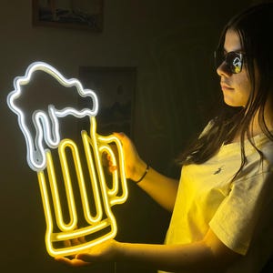 Illuminated Beer LED Neon Sign: Vibrant Bar Wall Art for Pub, Man Cave & Home Decor (13.4&quot; x 17.7&quot;)
