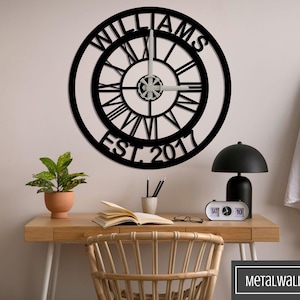 Custom Personalized Family Name Metal Wall Clock, Metal Decor, Home Office Clock, Housewarming Clock, Modern Gift for families, Custom Size