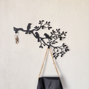 Minimalist Bird Branch Metal Wall Mounted Coat Rack with 5 Hooks - Entryway Organizer Hanger