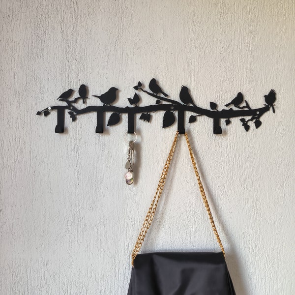 Porte-manteau en métal branche d'oiseau, suspension murale en métal, décoration murale moderne pour entrée, grand porte-manteau, 5 couleurs au choix, cadeau pour la famille, cadeau pour maman